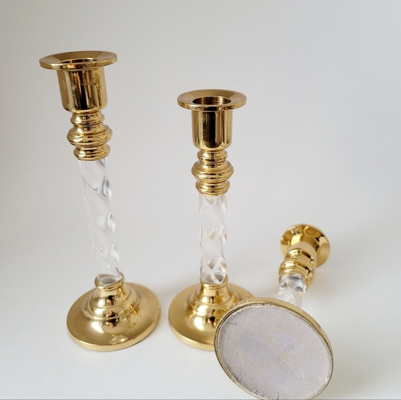 Vintage Brass and Clear Lucite Candle Holders-set of 3 pieces - Picture 5 of 10